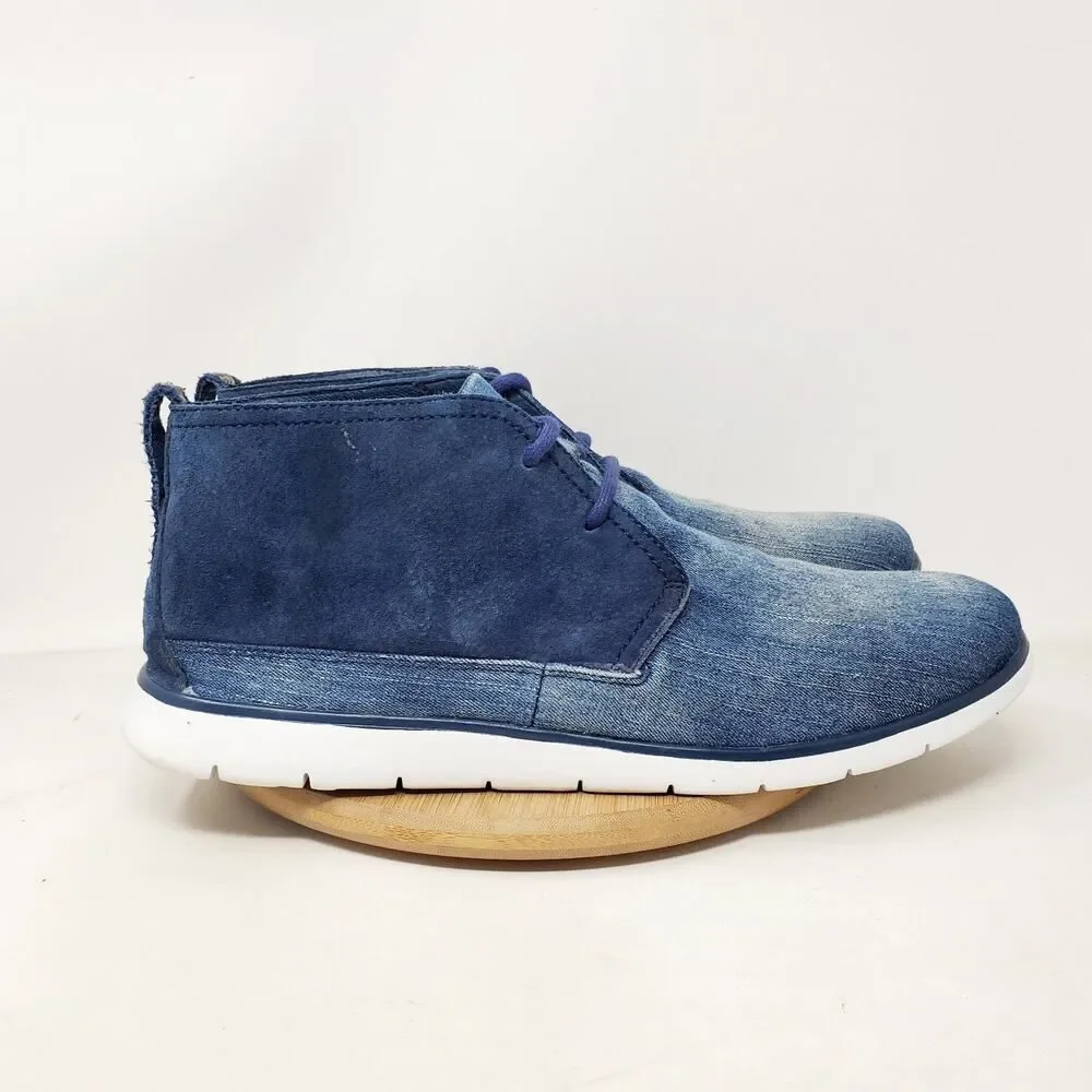 UGG Freamon Chukka Boots Mens 13 Stone Washed Denim‎ Blue Lace Up Shoes